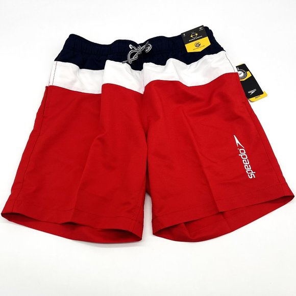 Speedo Mens Size‎ Small 18" Outseam Red White Blue UPF 50+ Swimming Trunks-NWT - Picture 1 of 5